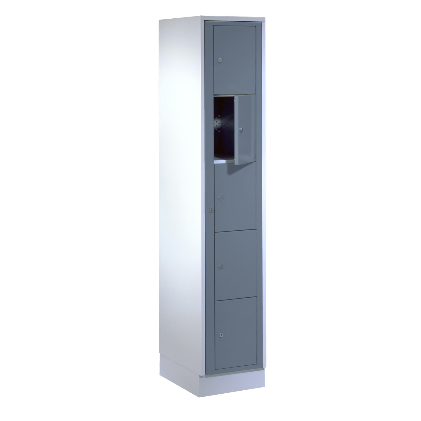 Wolf Wäscheverteilerschrank Serie 71 ZW, Sockel, Abteilbreite 350 mm, 1 Abteil à 5 Fächer Blaugrau RAL 7031