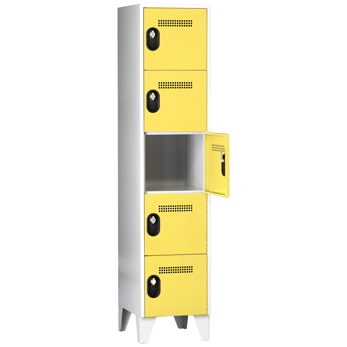 Wolf Fächerschrank Serie 90, Füße, Abteilbreite 400 mm, 1 Abteil à 5 Fächer Zinkgelb RAL 1018
