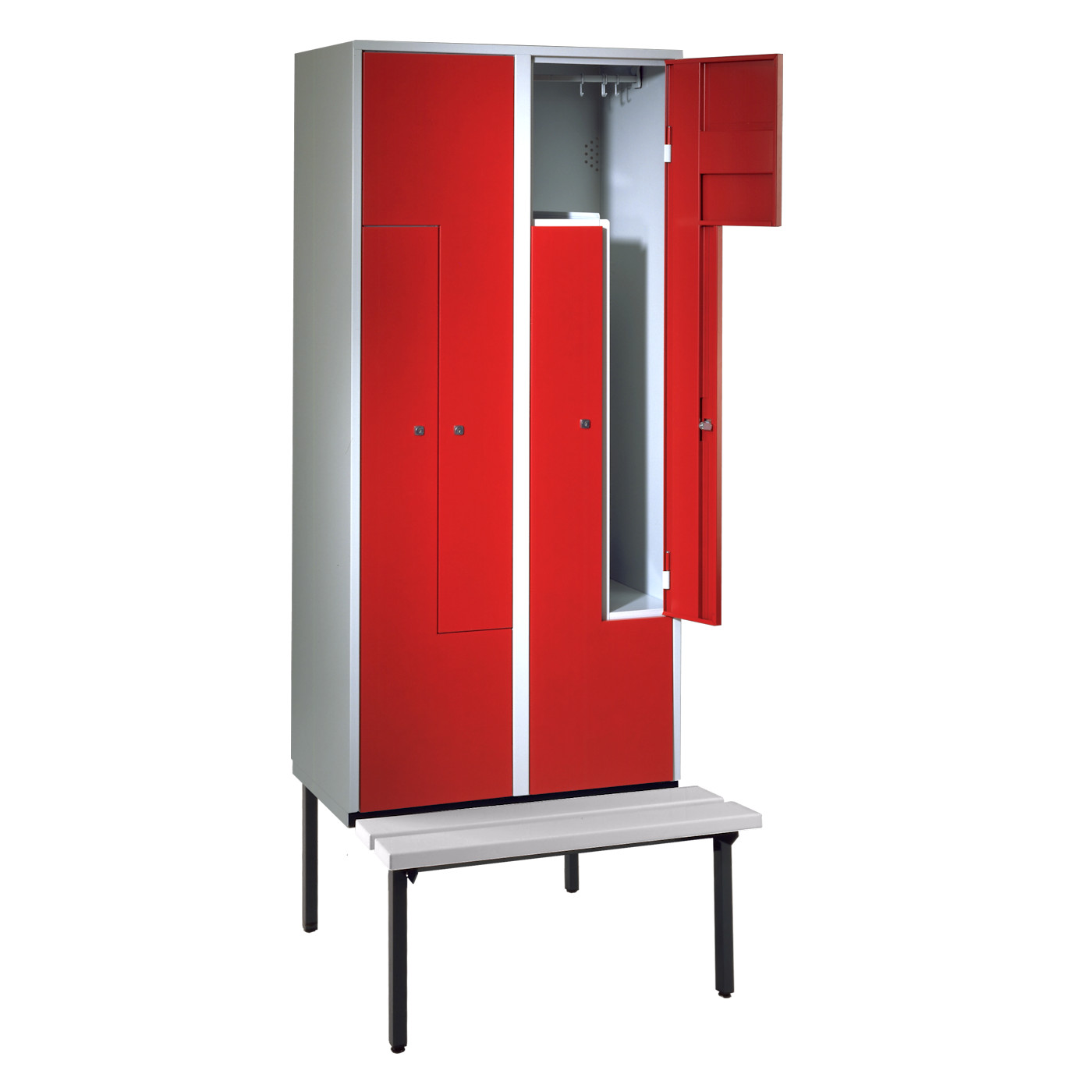 Wolf Z-Spind Serie 71 ZU, Sitzbankuntergestell, 4 Fächer mit einer Breite von je 200/400 mm Feuerrot RAL 3000
