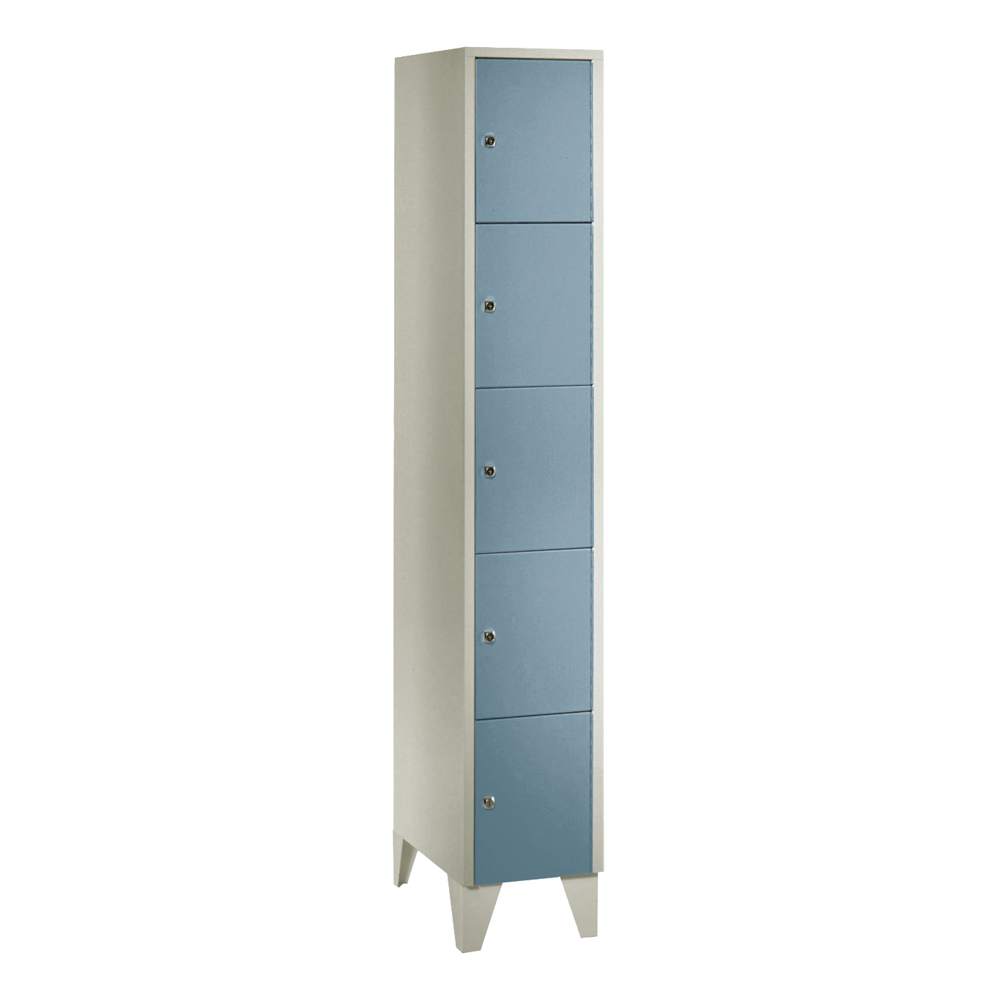 Wolf Fächerschrank Serie 72, Füße, Abteilbreite 300 mm, 1 Abteil à 5 Fächer Taubenblau RAL 5014