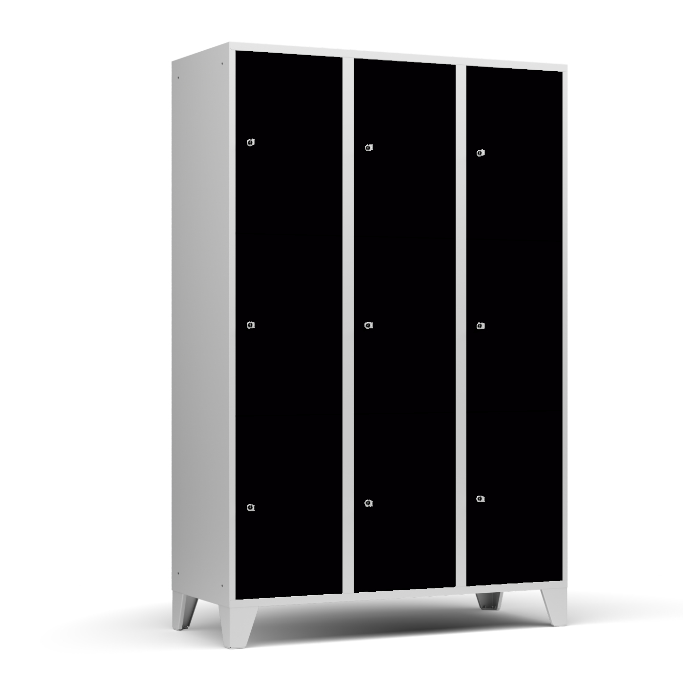 Wolf Fächerschrank Serie 72, Füße, Abteilbreite 400 mm, 3 Abteile à 3 Fächer Tiefschwarz RAL 9005
