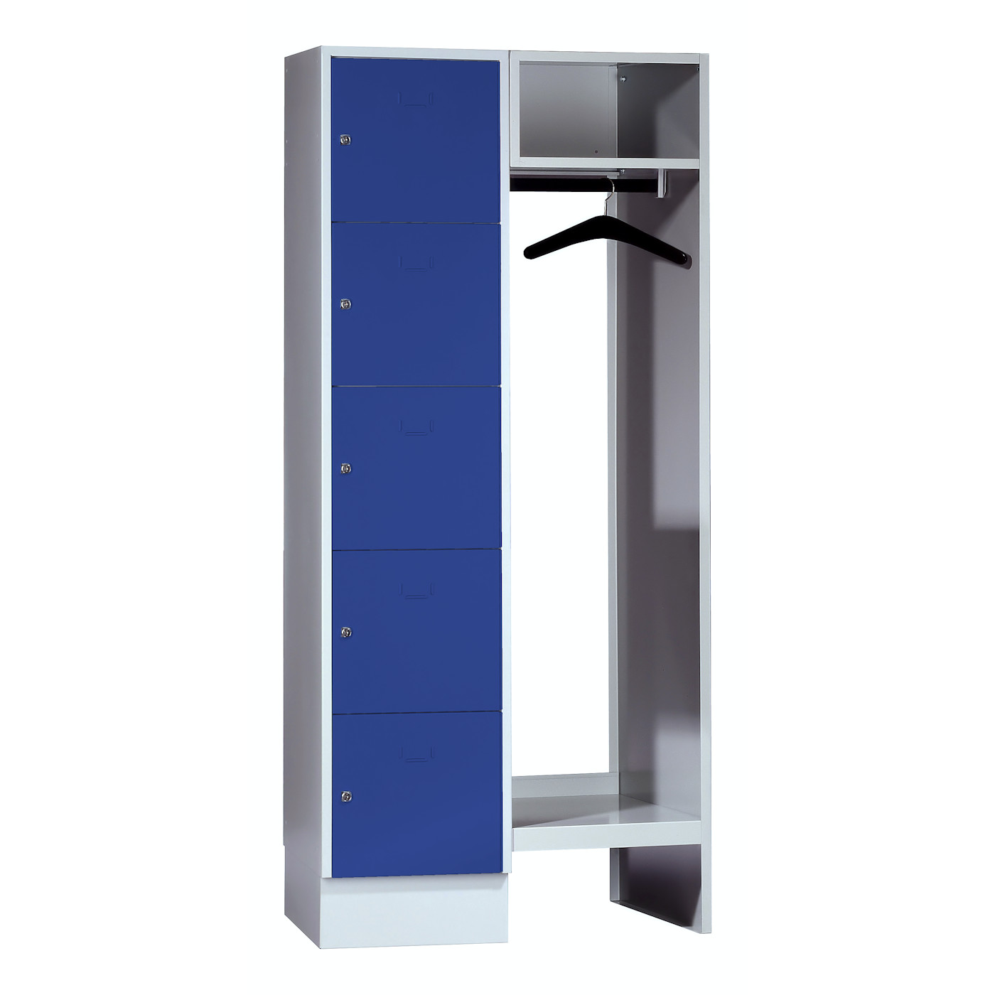 Wolf Schließfachgarderoben-System Serie 78 1 Abteil Breite 400 mm 5 Fächer offene Garderobe Enzianblau RAL 5010