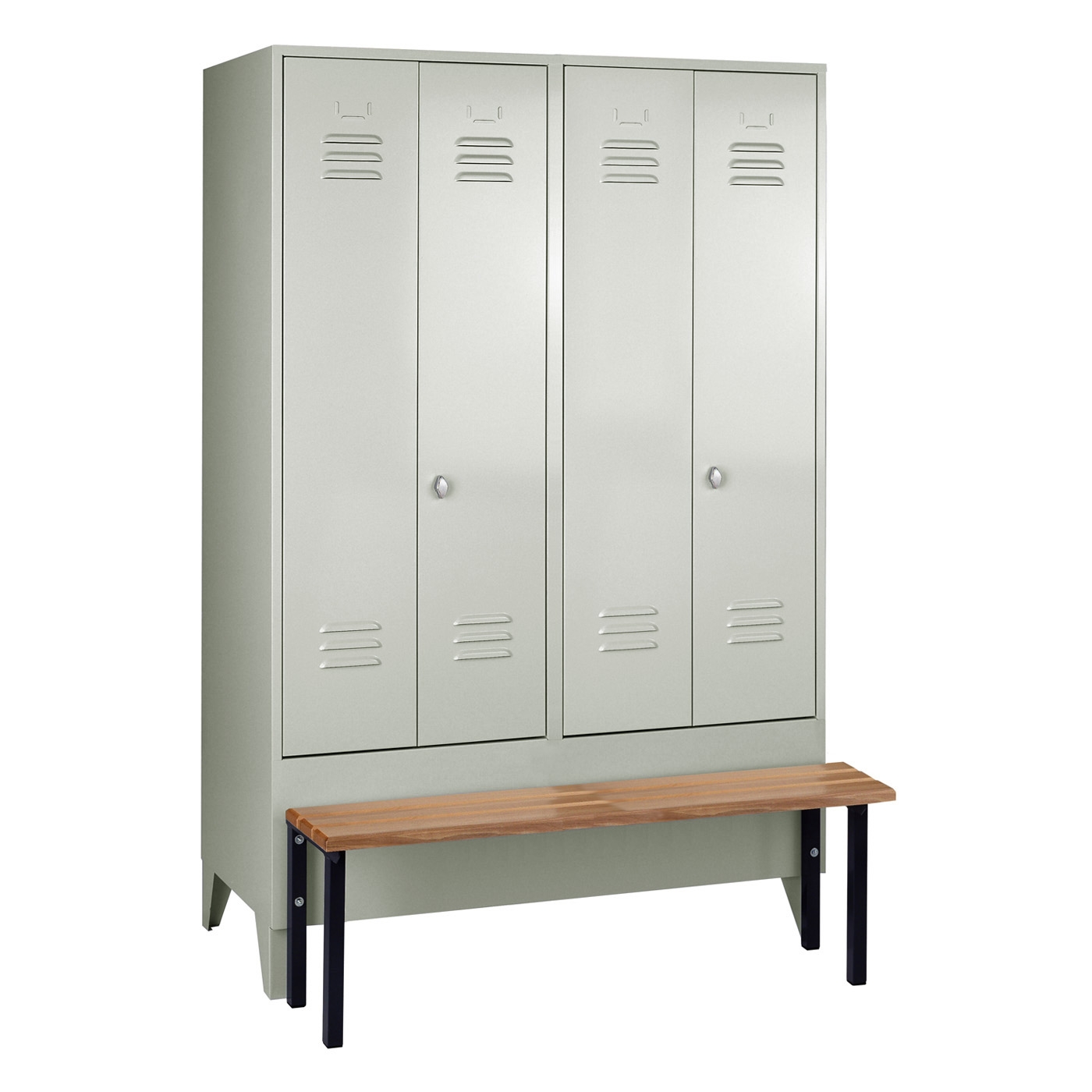 Wolf Spind Serie 75 S ASR mit Sitzbank, Füße, Abteilbreite 600 mm, 2 Abteile, Schwarz-Weiß-Trennung Lichtgrau RAL 7035
