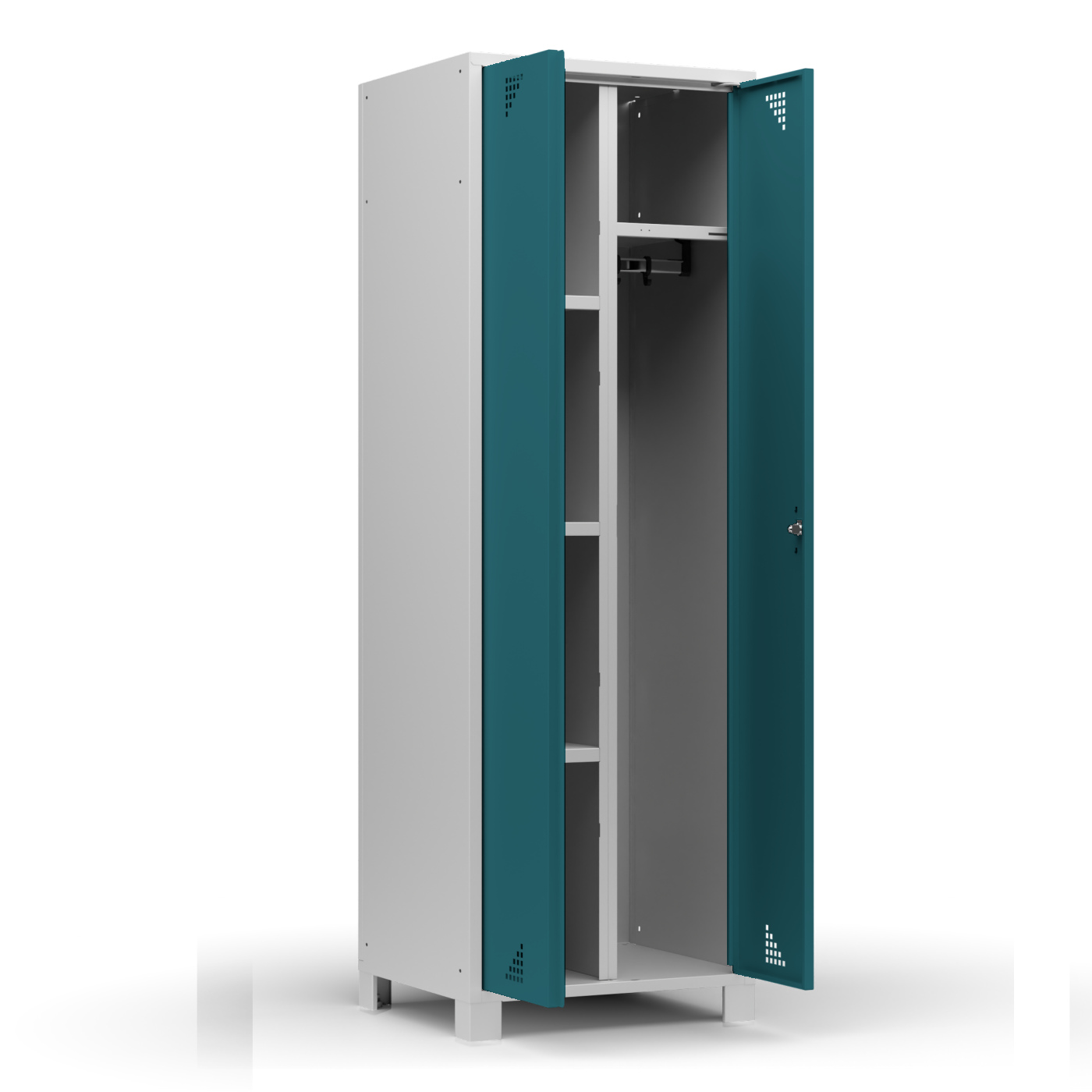 Wolf Mehrzweckspind mit Garderobe Serie 82 W, Flügeltüren Abteilbreite 300 mm 2 Abteile Opalgrün RAL 6026