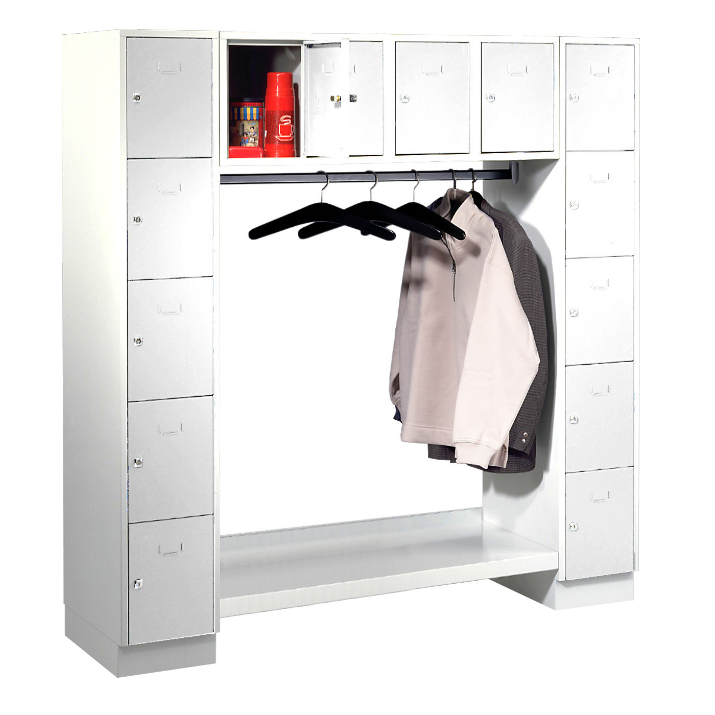Wolf Schließfachgarderoben-System Serie 78 2 Abteile Breite 300 mm 14 Fächer offene Garderobe Lichtgrau RAL 7035
