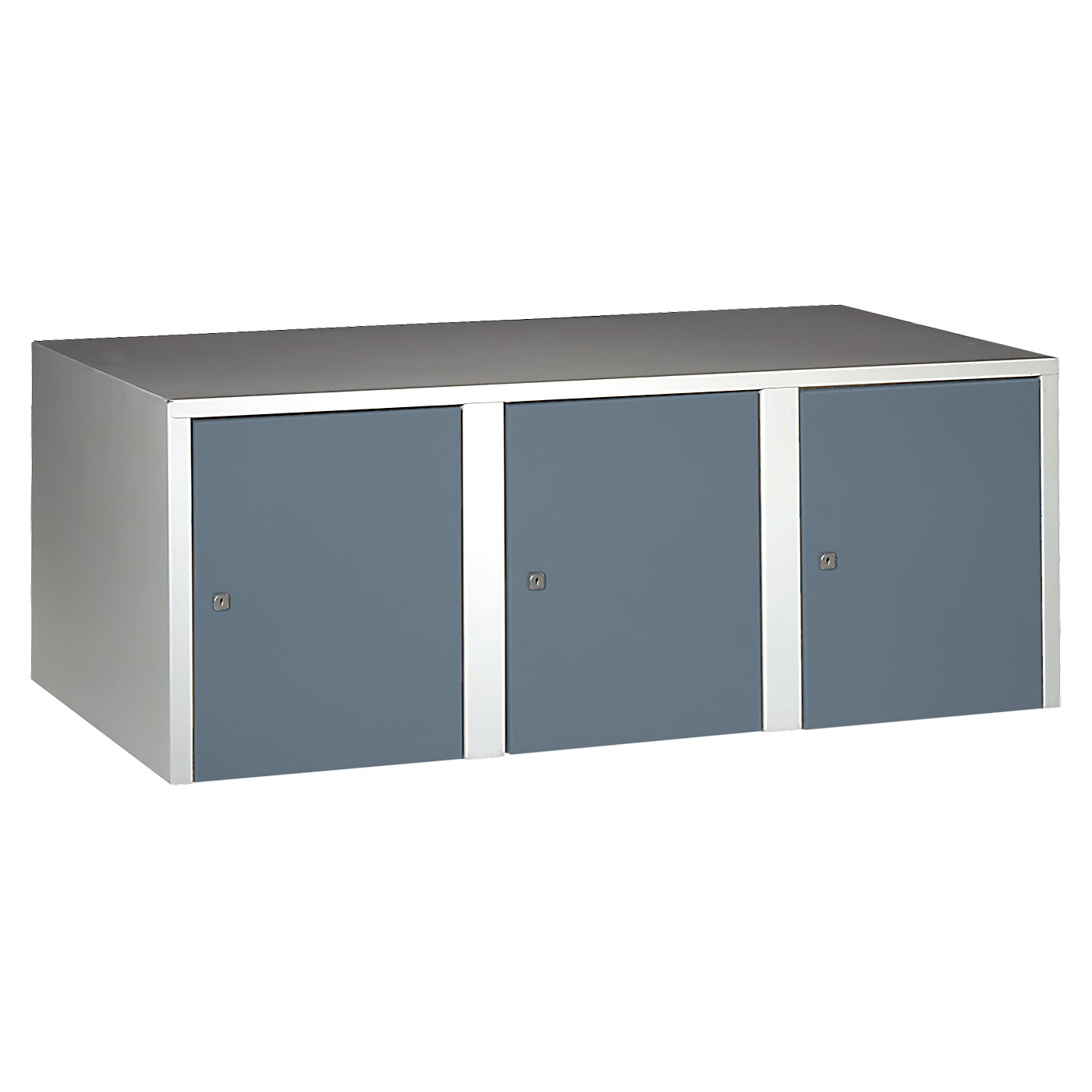 Wolf Aufsatzschrank Serie 73 , Sockel, Abteilbreite 400 mm, 3 Abteile Blaugrau RAL 7031