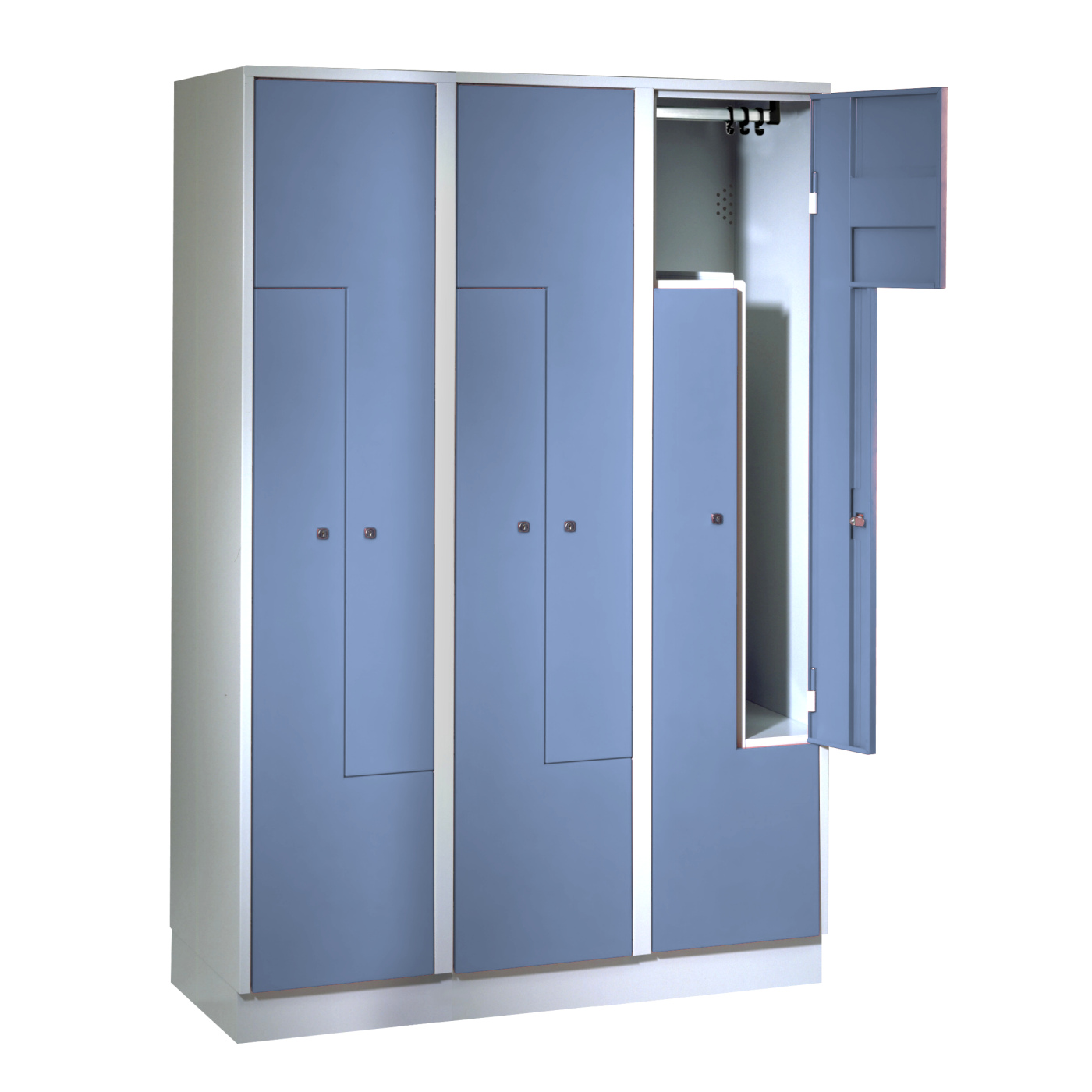 Wolf Z-Spind Serie 71 Z, Sockel, 6 Fächer mit einer Breite von je 200/400 mm Taubenblau RAL 5014