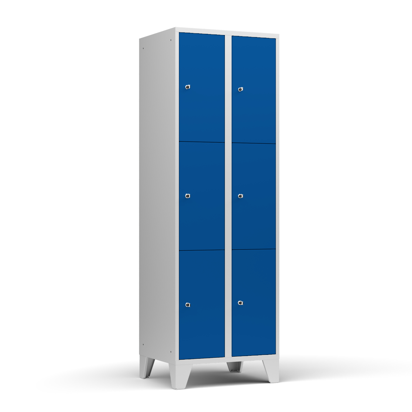 Wolf Fächerschrank Serie 72, Füße, Abteilbreite 300 mm, 2 Abteile à 3 Fächer Enzianblau RAL 5010