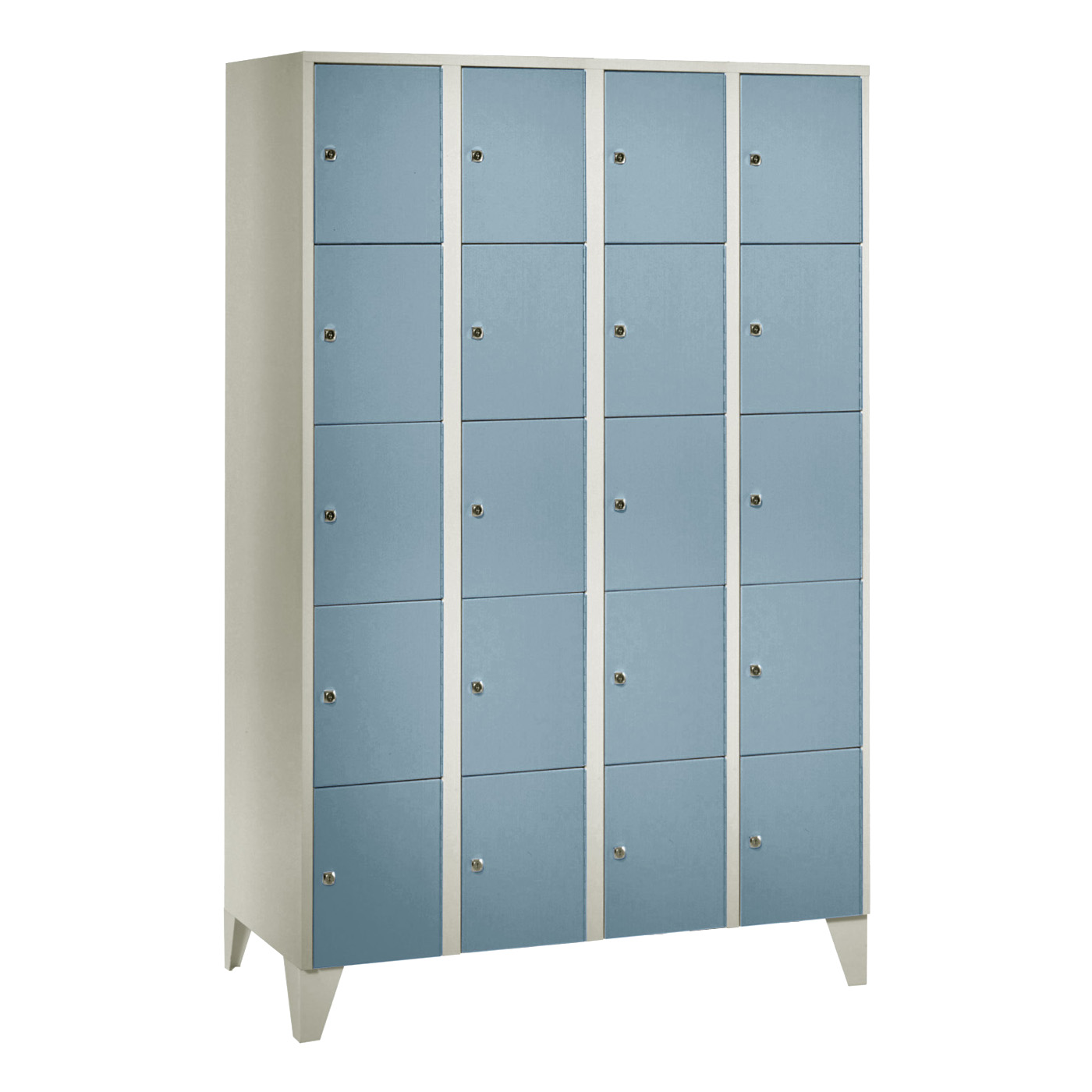 Wolf Fächerschrank Serie 72, Füße, Abteilbreite 300 mm, 4 Abteile à 5 Fächer Taubenblau RAL 5014