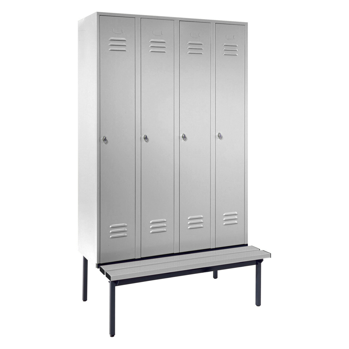 Wolf Spind Serie 75 U mit Sitzbankuntergestell, Abteilbreite 300 mm, 4 Abteile Lichtgrau RAL 7035