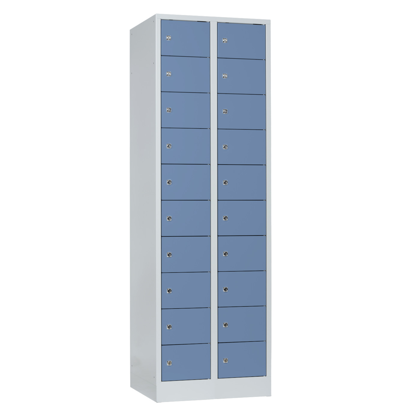 Wolf Kleingefachschrank Serie 41, Sockel, Abteilbreite 300 mm, 2 Abteile à 10 Fächer Taubenblau RAL 5014