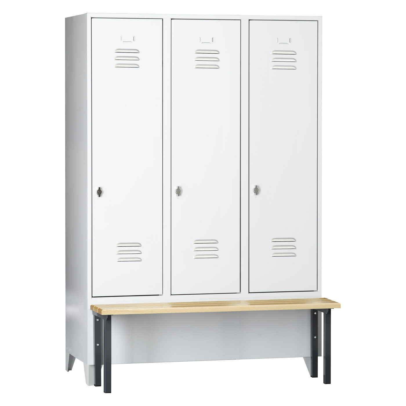 Wolf Spind Serie 75 S mit Sitzbank, Abteilbreite 400 mm, 3 Abteile Lichtgrau RAL 7035