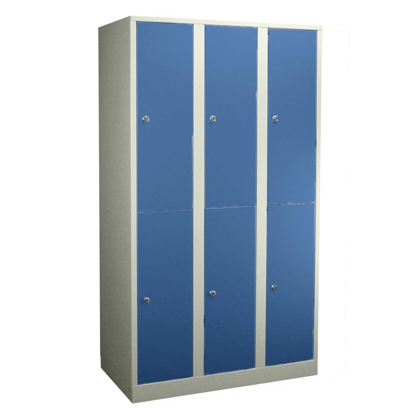 Wolf Spind Serie 42 doppelstöckig extrahoch Sockel Abteilbreite 400 mm 3 Abteile Enzianblau RAL 5010