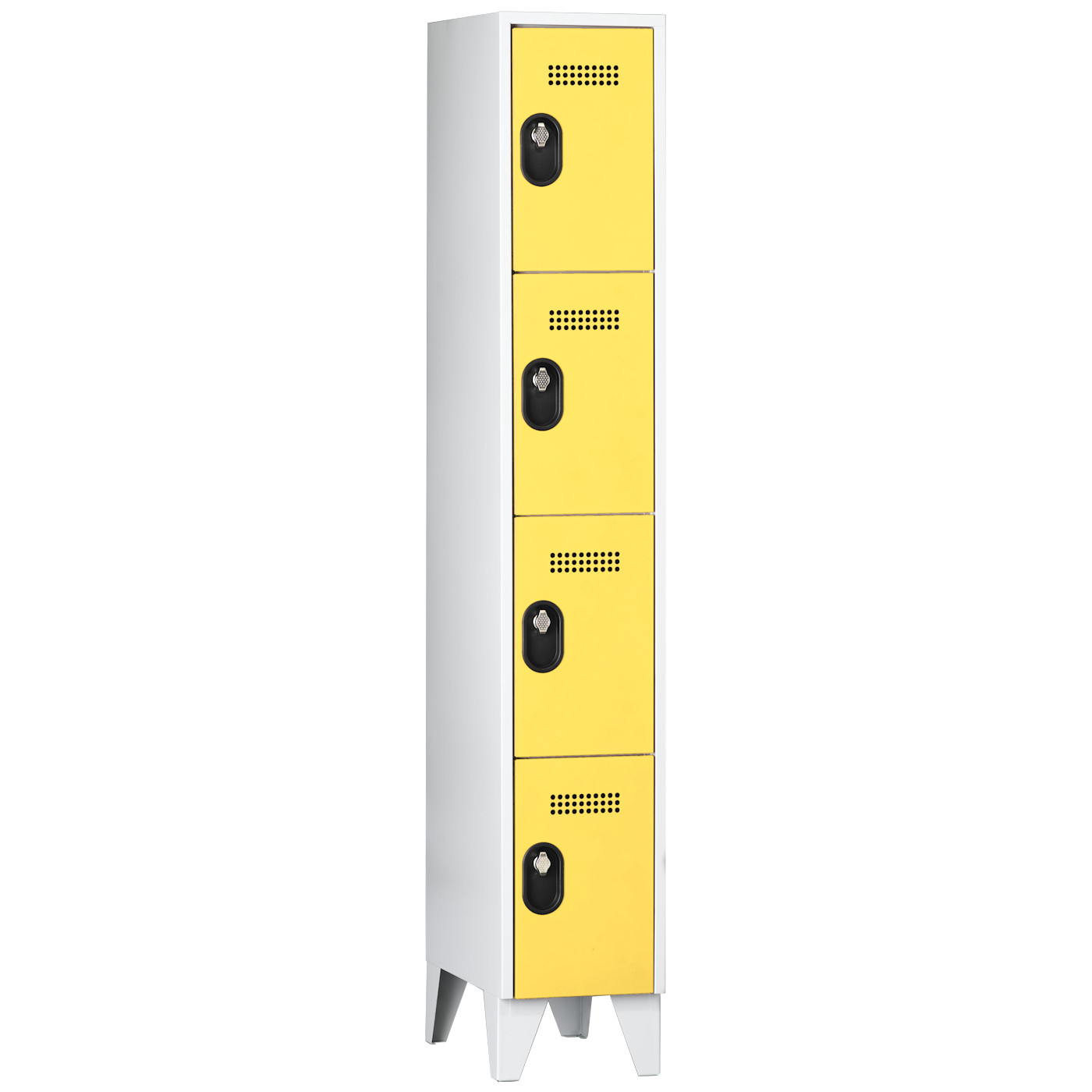 Wolf Fächerschrank Serie 90, Füße, Abteilbreite 300 mm, 1 Abteil à 4 Fächer Zinkgelb RAL 1018