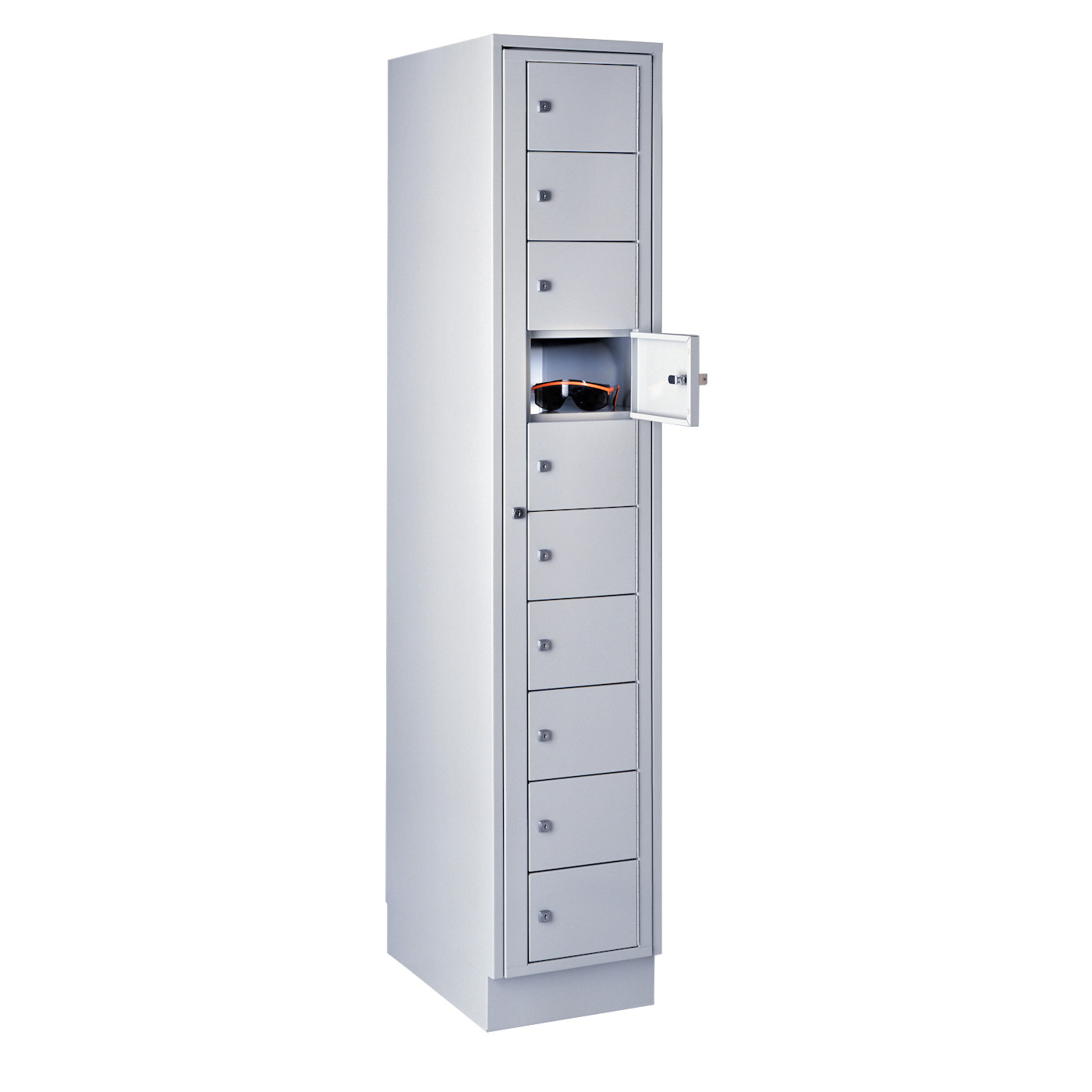 Wolf Verteilerschrank Serie 71 VT, Sockel, Abteilbreite 350 mm, 1 Abteil à 10 Fächer Lichtgrau RAL 7035