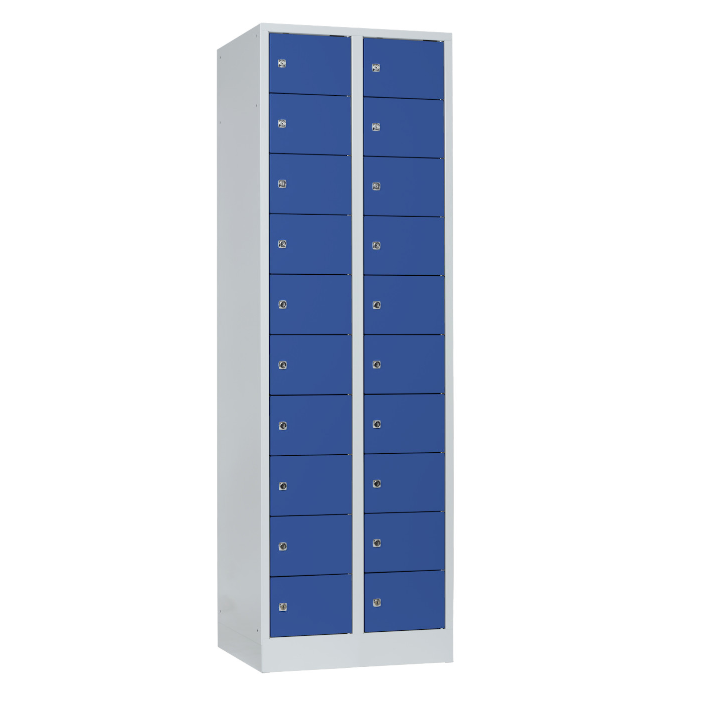 Wolf Kleingefachschrank Serie 41, Sockel, Abteilbreite 300 mm, 2 Abteile à 10 Fächer Enzianblau RAL 5010