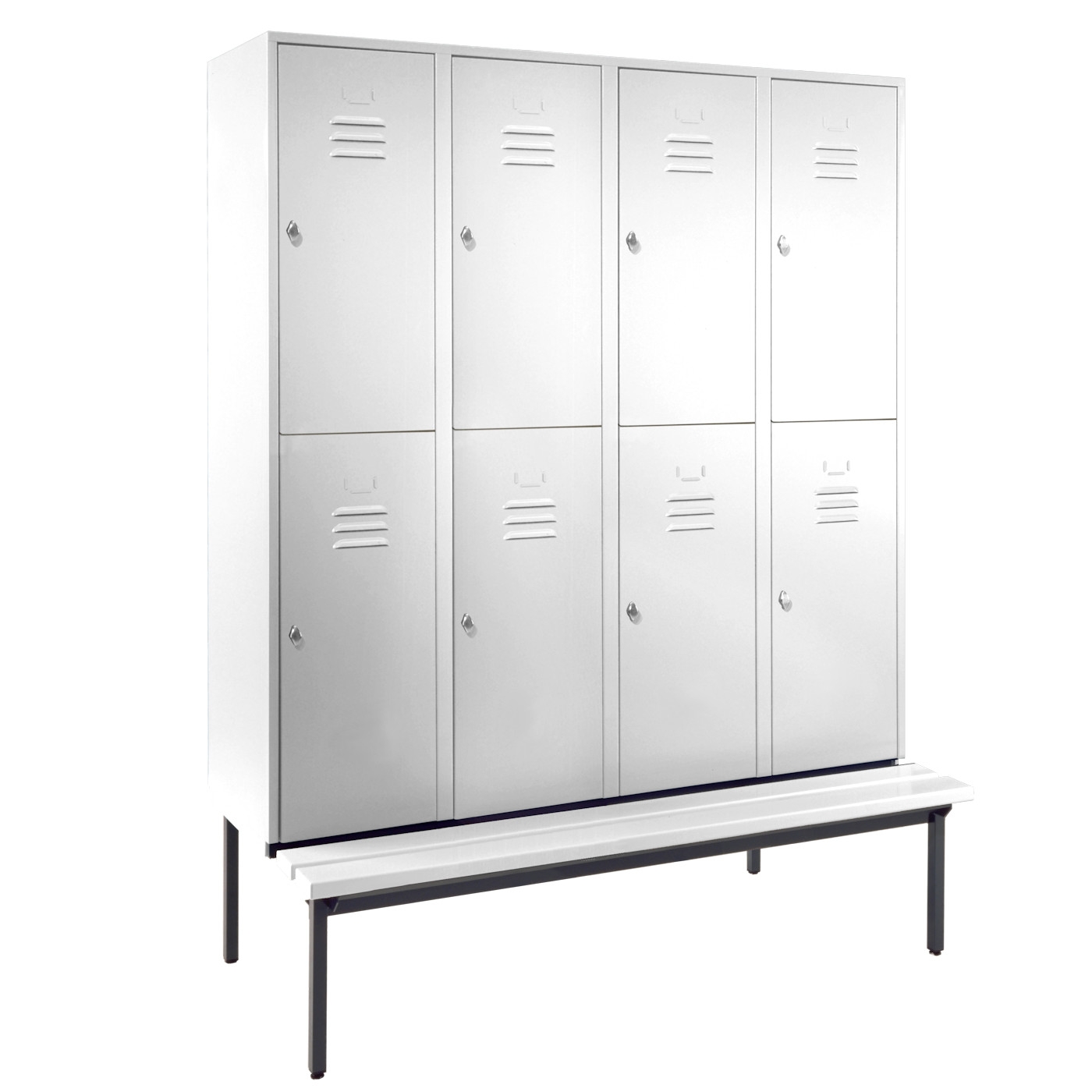 Wolf Spind Serie 74 U doppelstöckig Sitzbankuntergestell Abteilbreite 400 mm 4 Abteile 8 Fächer Lichtgrau RAL 7035