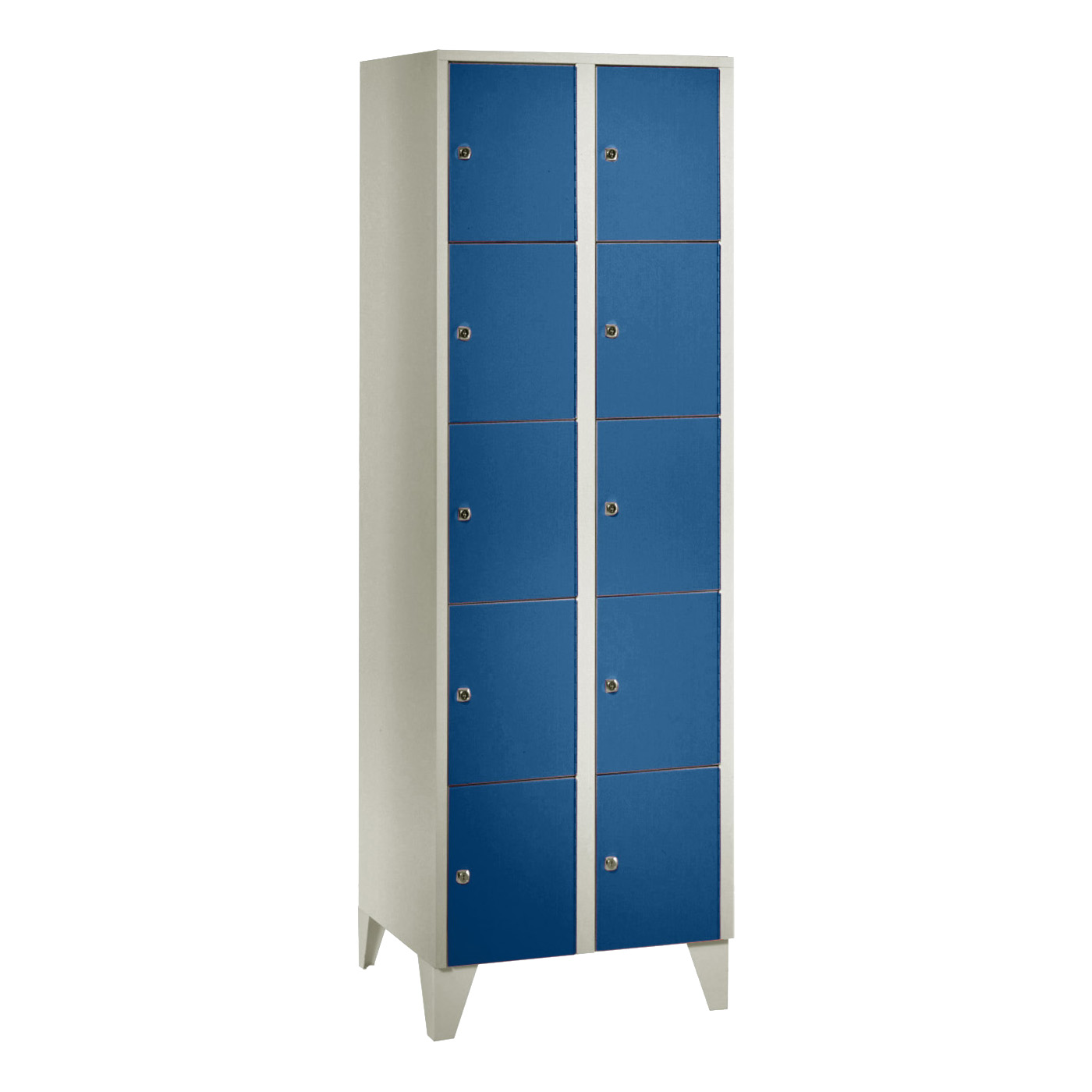 Wolf Fächerschrank Serie 72, Füße, Abteilbreite 300 mm, 2 Abteile à 5 Fächer Enzianblau RAL 5010