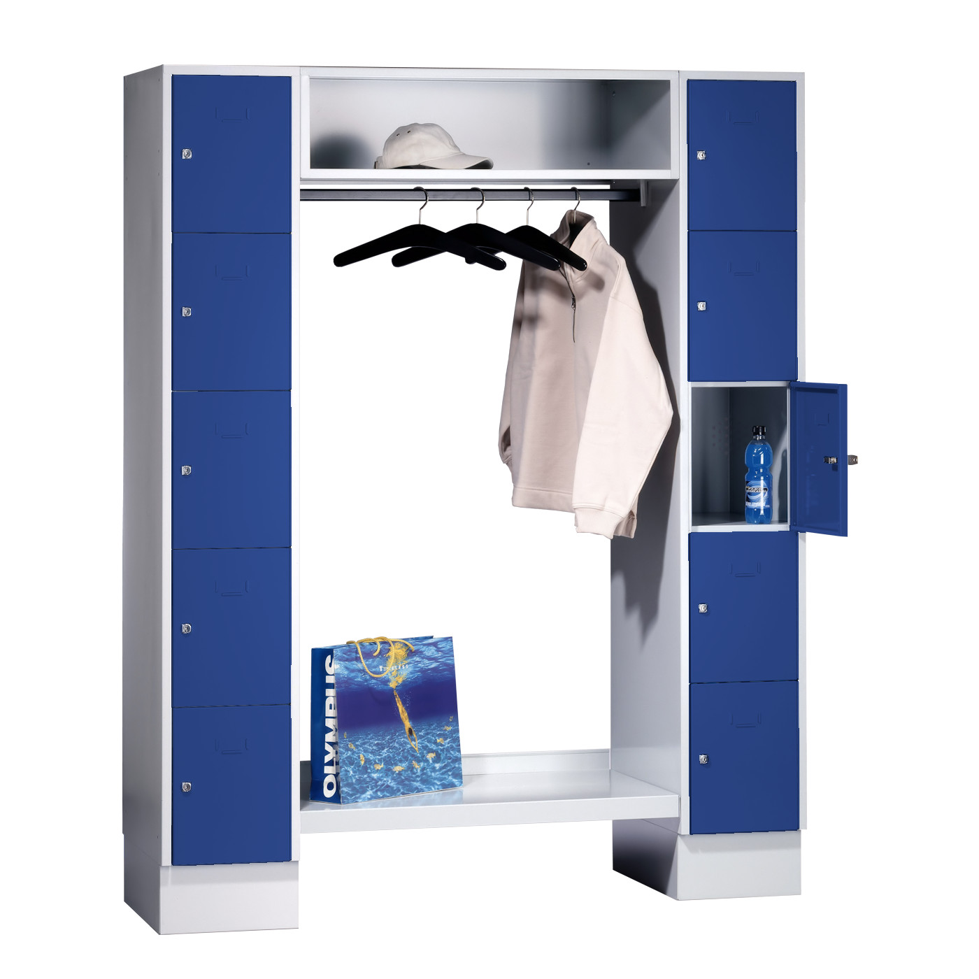 Wolf Schließfachgarderoben-System Serie 78 2 Abteile Breite 300 mm 10 Fächer offene Garderobe Enzianblau RAL 5010