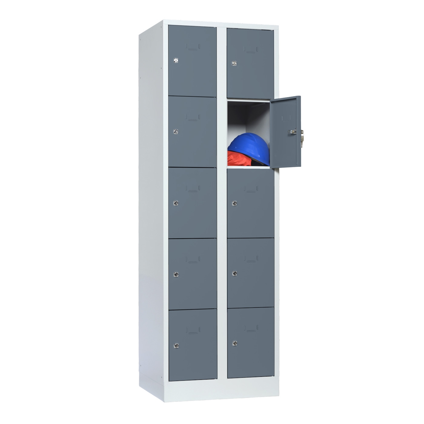 Wolf Schließfachschrank Serie 40 mit Sockel Abteilbreite 300 mm 2 Abteile à 5 Fächer Blaugrau RAL 7031