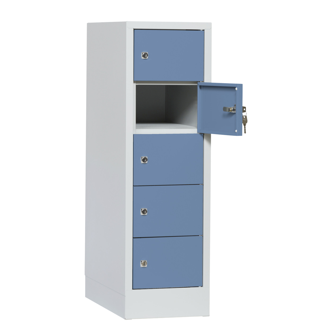 Wolf Kleingefachschrank Serie 41, Sockel, Abteilbreite 300 mm, 1 Abteil à 5 Fächer Taubenblau RAL 5014