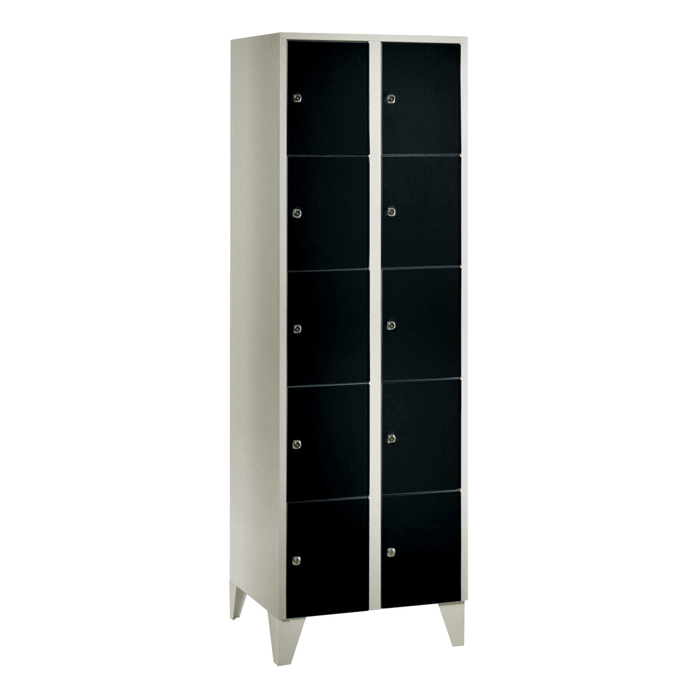 Wolf Fächerschrank Serie 72, Füße, Abteilbreite 300 mm, 2 Abteile à 5 Fächer Tiefschwarz RAL 9005