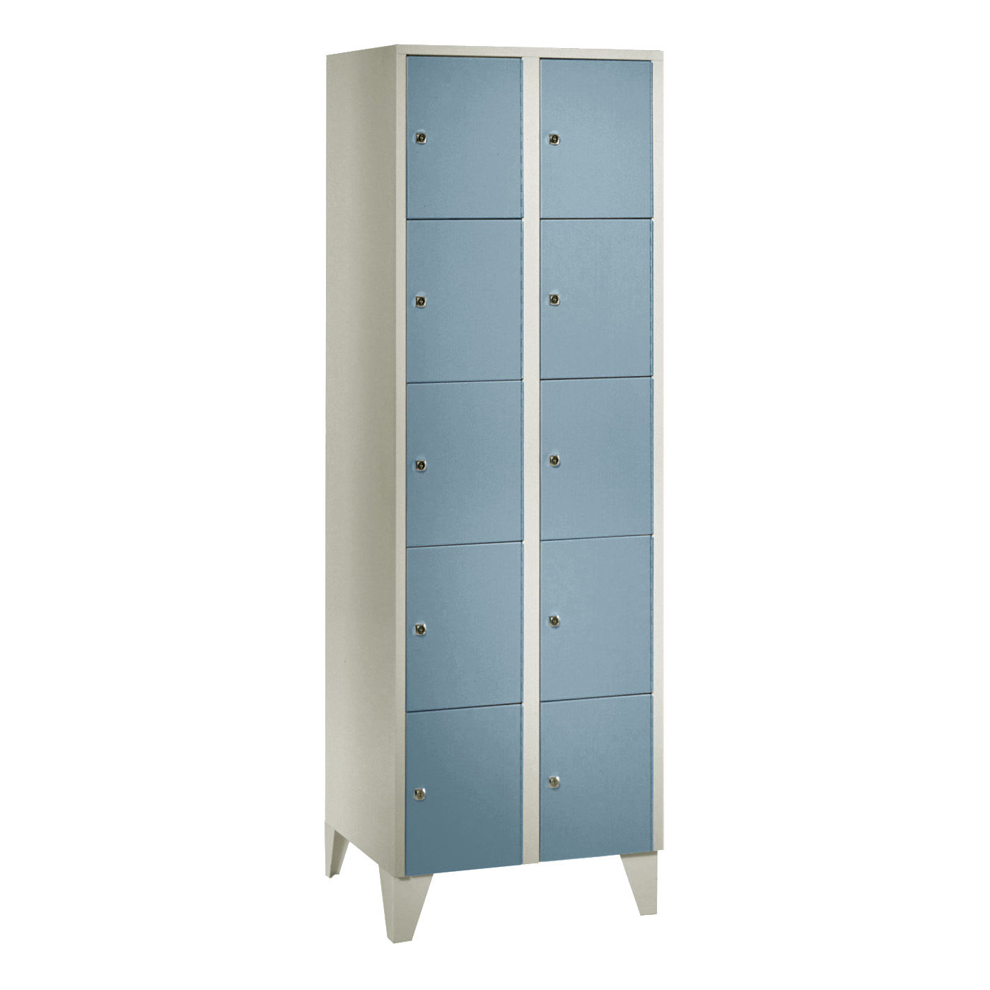 Wolf Fächerschrank Serie 72, Füße, Abteilbreite 300 mm, 2 Abteile à 5 Fächer Taubenblau RAL 5014