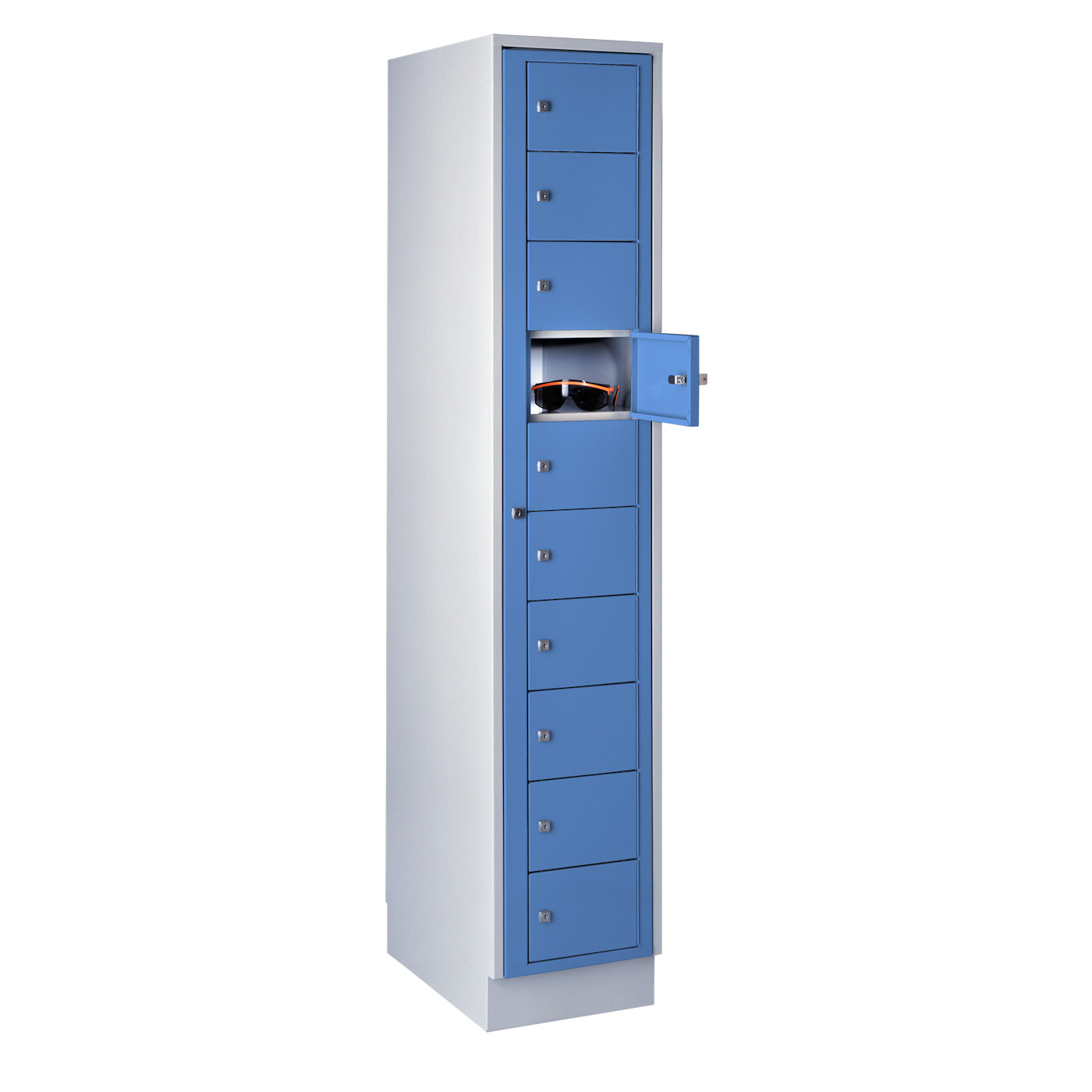 Wolf Verteilerschrank Serie 71 VT, Sockel, Abteilbreite 350 mm, 1 Abteil à 10 Fächer Lichtblau RAL 5012