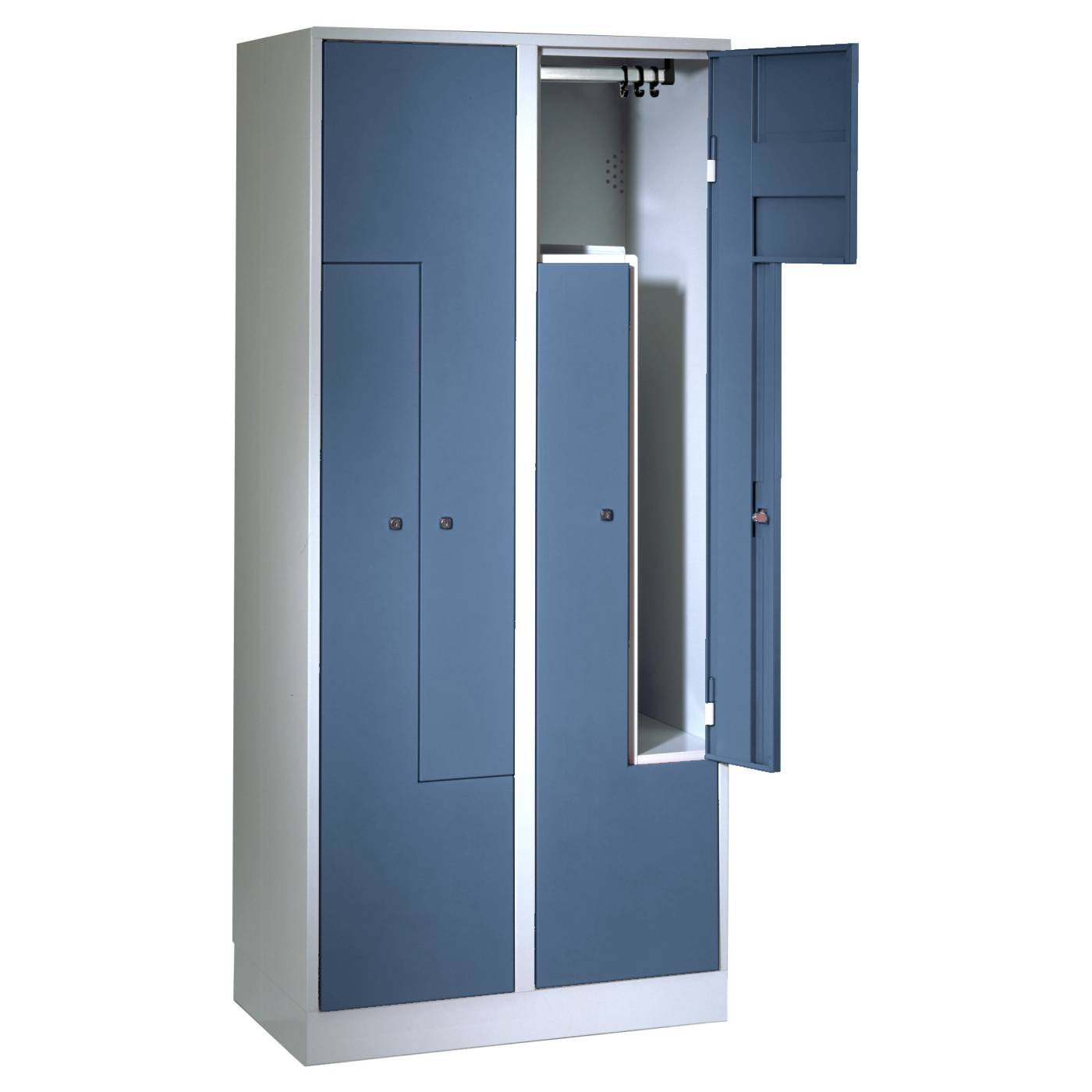 Wolf Z-Spind Serie 71 Z, Sockel, 4 Fächer mit einer Breite von je 200/400 mm Taubenblau RAL 5014
