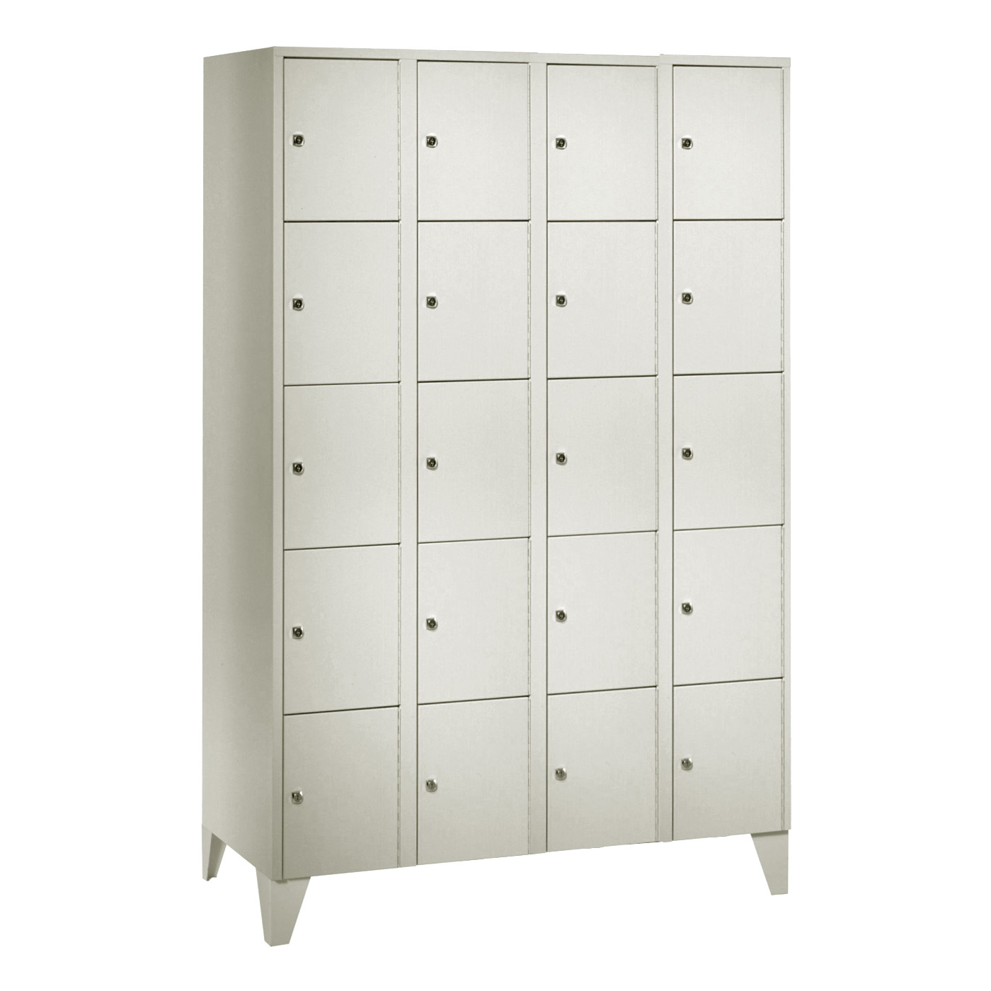 Wolf Fächerschrank Serie 72, Füße, Abteilbreite 300 mm, 4 Abteile à 5 Fächer Lichtgrau RAL 7035
