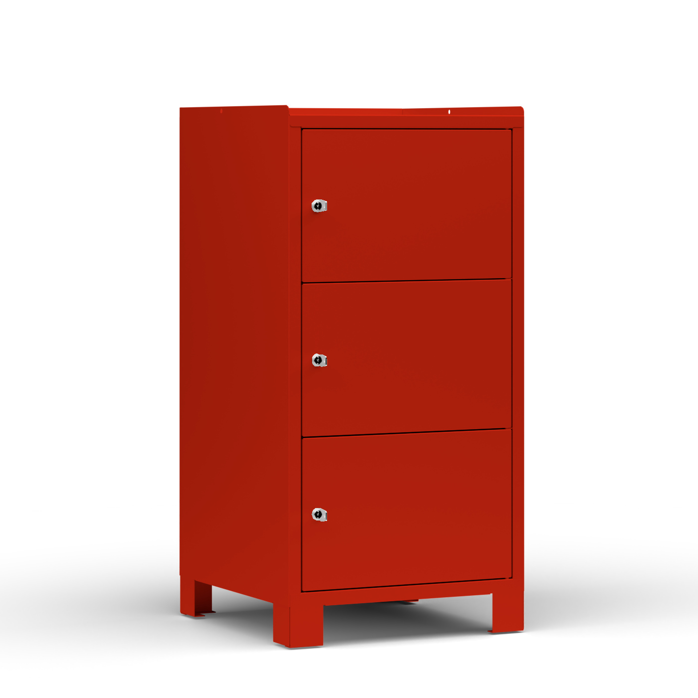 Wolf Werkzeugschrank Serie 59 Füße Breite 500 mm 3 verschließb. Fächer Feuerrot RAL 3000