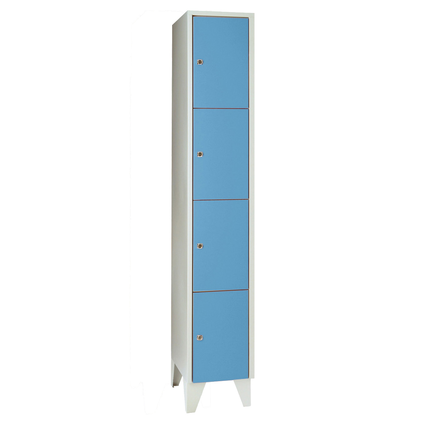 Wolf Fächerschrank Serie 72, Füße, Abteilbreite 300 mm, 1 Abteil à 4 Fächer Lichtblau RAL 5012